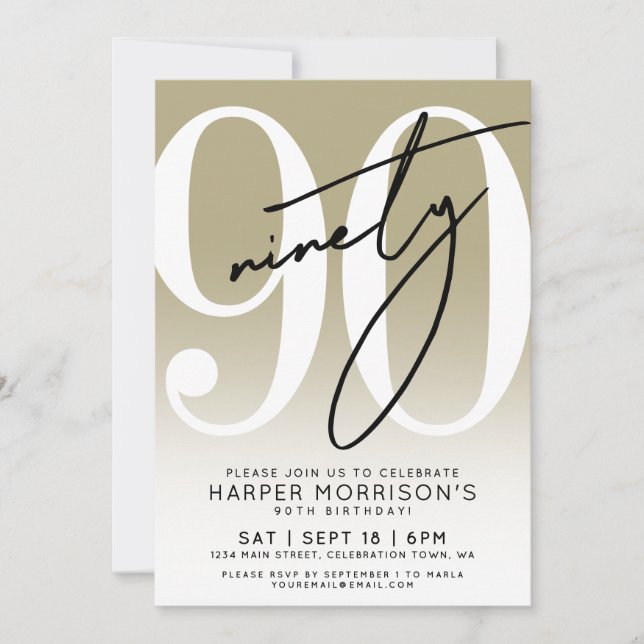 Modern Gold 90th Birthday Party Invitation (Front)