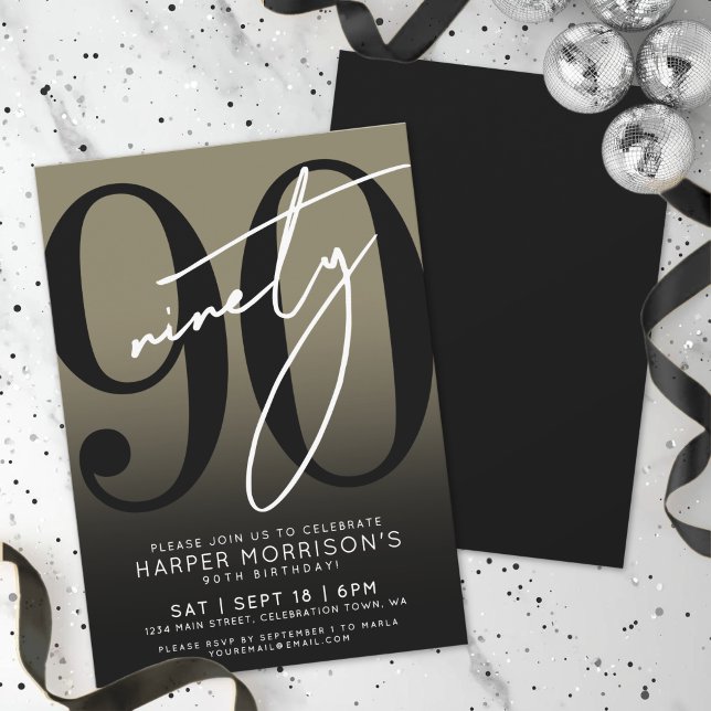Modern Gold 90th Birthday Party Invitation (Modern Gold 90th Birthday Party Invitation)