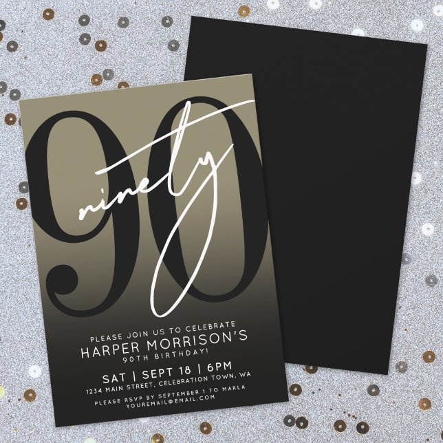 Modern Gold 90th Birthday Party Invitation (Modern Gold 90th Birthday Party Invitation)