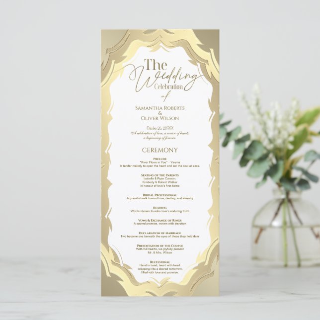 Modern Gold Abstract Wedding Program Programme (Standing Front)