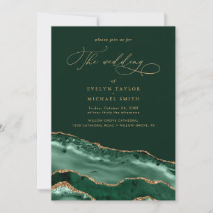 Modern Gold Agate green wedding  Invitation