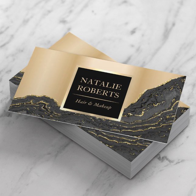 Modern Gold Agate Makeup Artist Hair Beauty Salon Business Card (Creator Uploaded)