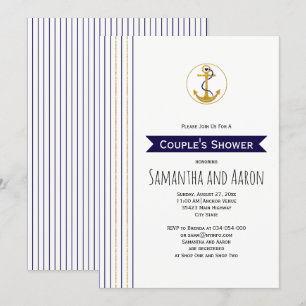 Modern gold anchor stripes nautical wedding shower invitation