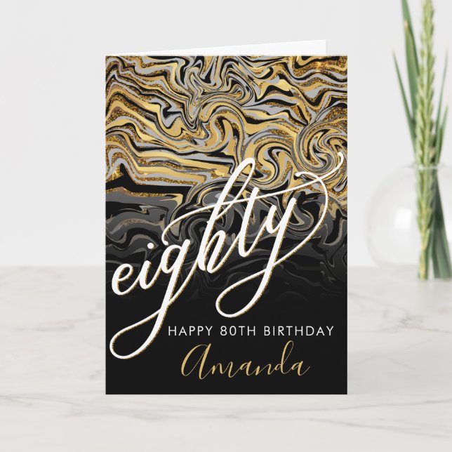 Modern Gold And Black 80th Birthday Card (Front)