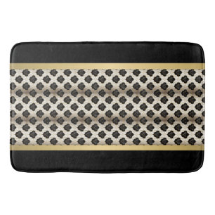 Modern Gold and Black Abstract Bath Mat