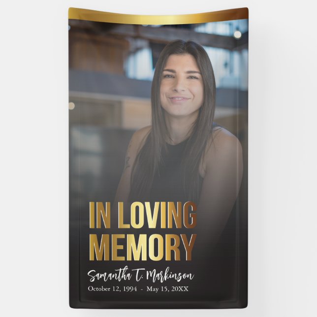 Modern Gold and Black Bold Photo Funeral Program Banner (Vertical)