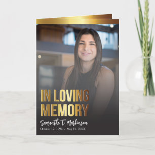 Modern Gold and Black Bold Photo Funeral Program Programme