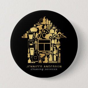 Modern Gold And Black Cleaning Services 7.5 Cm Round Badge