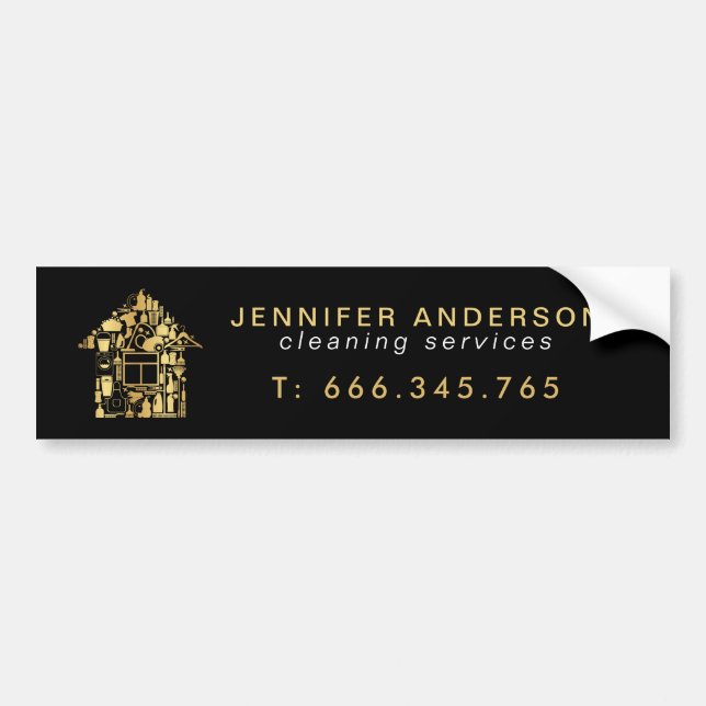 Modern Gold And Black Cleaning Services Bumper Sticker (Front)