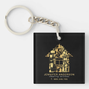 Modern Gold And Black Cleaning Services Key Ring