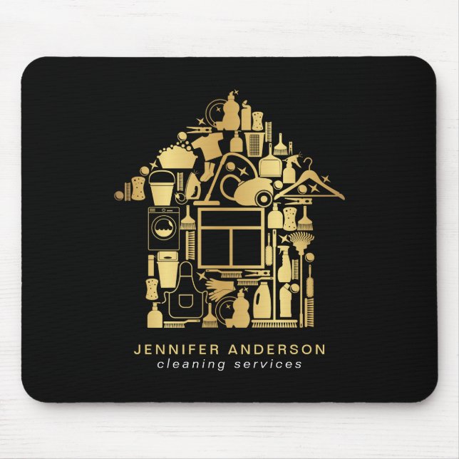 Modern Gold And Black Cleaning Services Mouse Mat (Front)