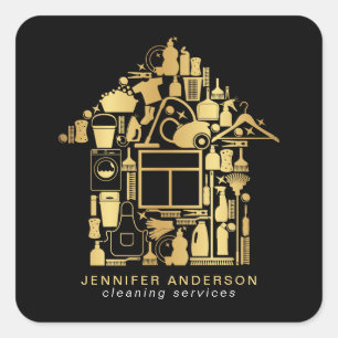 Modern Gold And Black Cleaning Services Square Sticker
