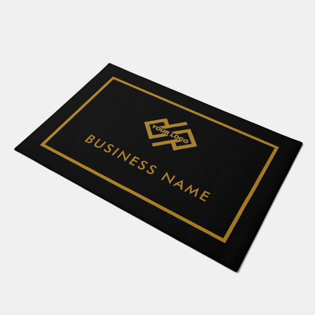 Modern Gold And Black Company Business Logo Doormat (Angled)