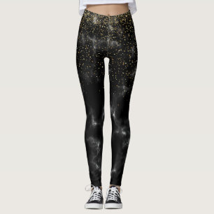 Modern  Gold And Black Glitter Sparkles Gift   Leggings