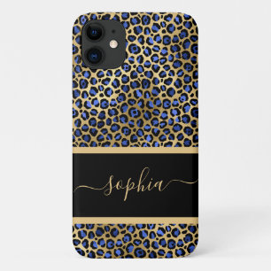 Modern Gold and Black Leopard Print Personalized  iPhone 11 Case