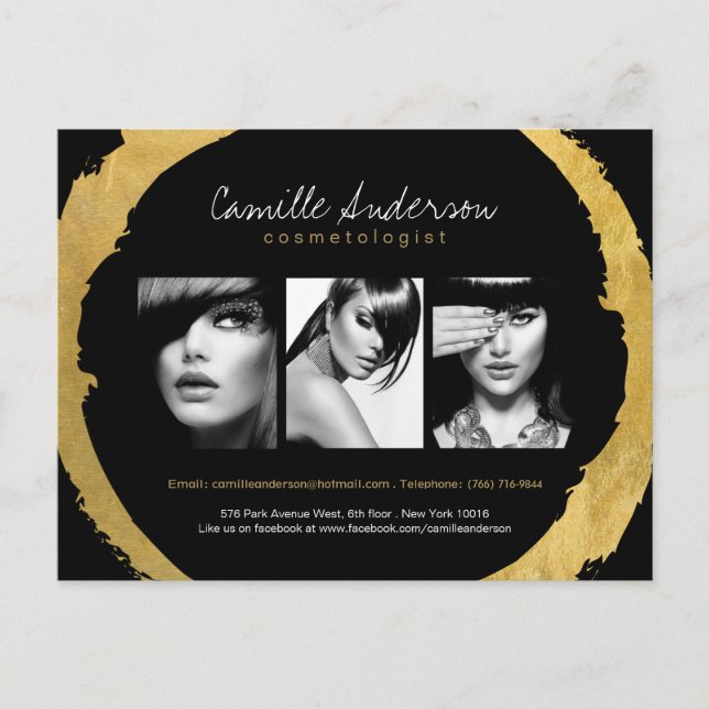 Modern Gold and Black Makeup Artistry Comp Card (Front)