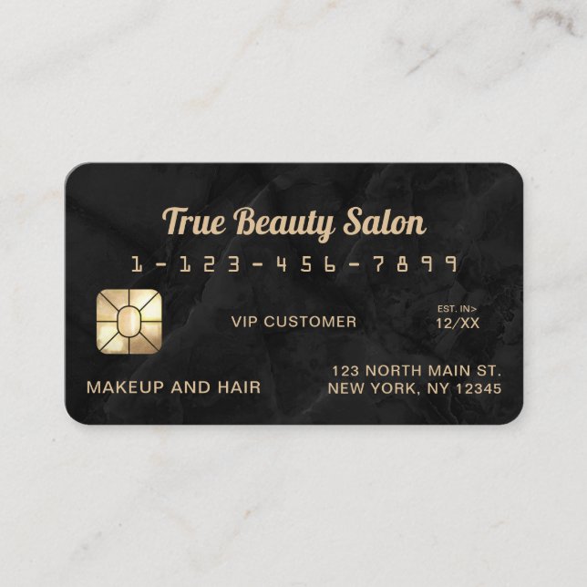 Modern Gold and Black Marble Stone Credit Card (Front)