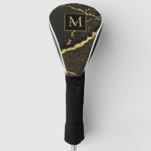 Modern Gold and Black Marbled Monogram Golf Head Cover