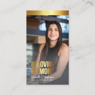 Modern Gold and Black Photo Funeral Prayer Card