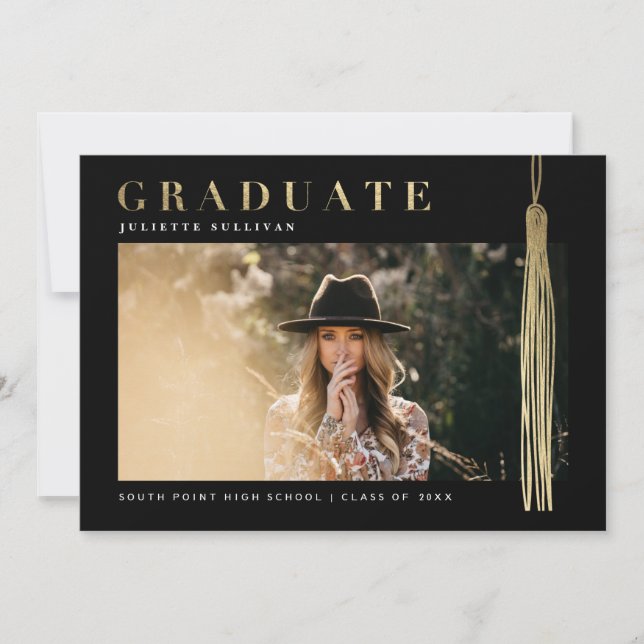 Modern Gold and Black Photo Graduation Invitation (Front)
