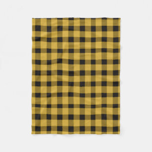 Modern Gold and Black Plaid Pattern Fleece Blanket
