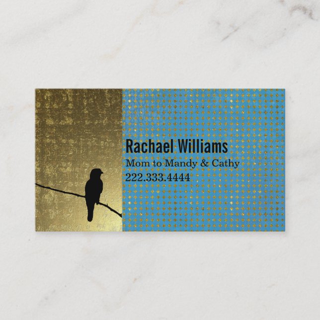 Modern Gold and Blue Mummy Play Date Card (Front)