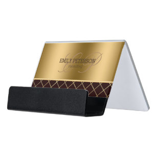 Modern Gold And Brown Geometric Design Desk Business Card Holder
