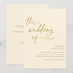 Modern Gold and Cream Handwriting Wedding Invitation