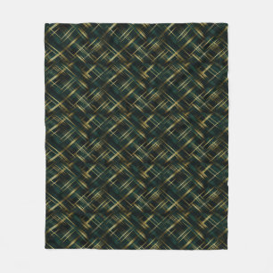 Modern Gold And Dark Green Plaid  Fleece Blanket