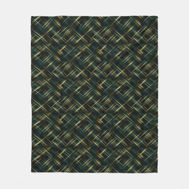 Modern Gold And Dark Green Plaid  Fleece Blanket (Front)