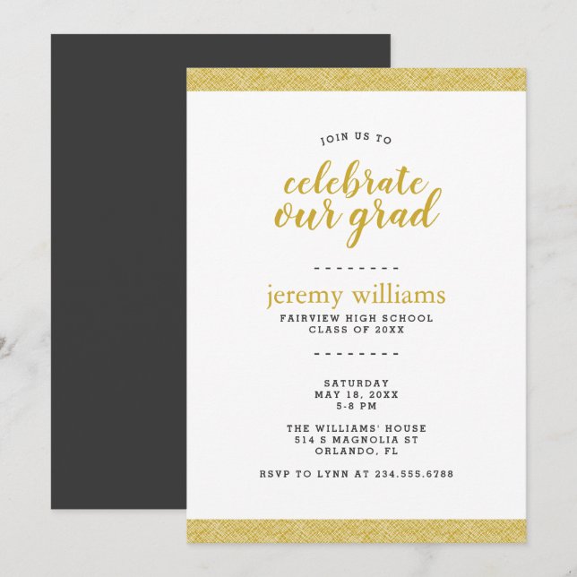 Modern Gold and Grey Graduation Party Invitation (Front/Back)