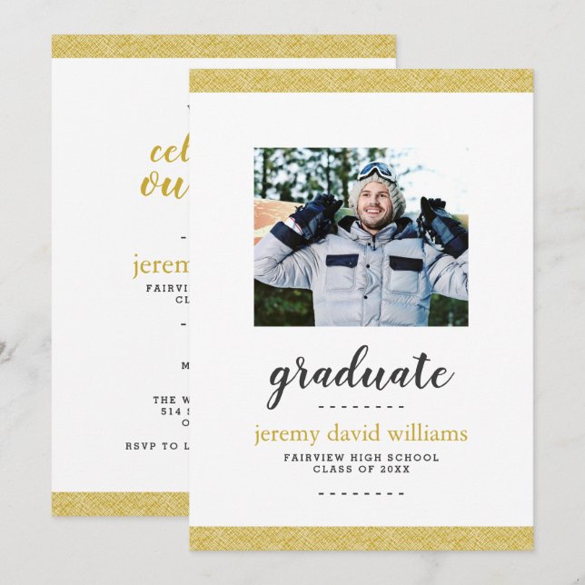 Modern Gold and Grey Photo Graduation Party Invitation (Front/Back)