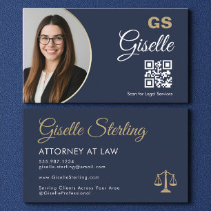 Modern Gold and Navy Scales of Justice Lawyer Business Card