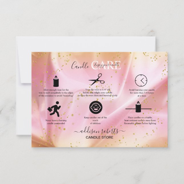Modern Gold and Pink Glitter Candle Care  Thank You Card (Front)