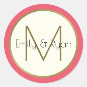 Modern Gold and Pink Monogram Classic Round Sticker