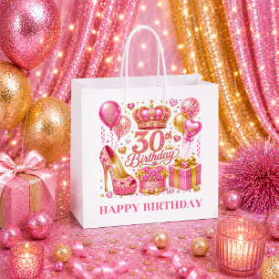 Modern Gold And Pink Sparkle 30th Birthday Gift Ba Large Gift Bag