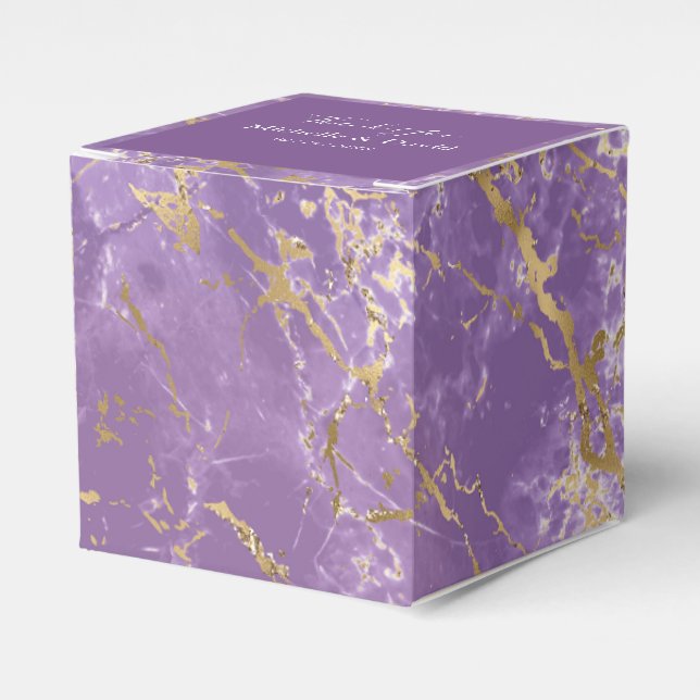 Modern Gold And Purple Marble Wedding Favour Box (Front Side)