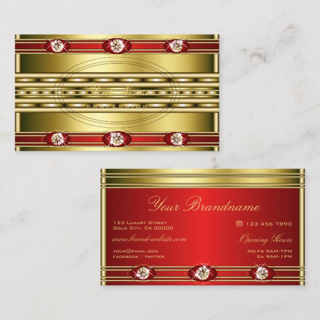 Modern Gold and Red Colours with Faux Rhinestones Business Card (Front/Back)