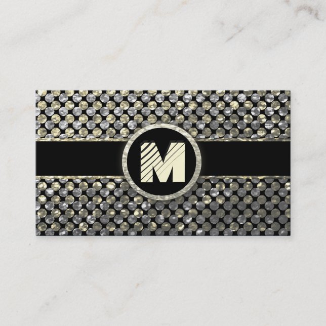 Modern Gold and Silver Monogram Business Card (Front)