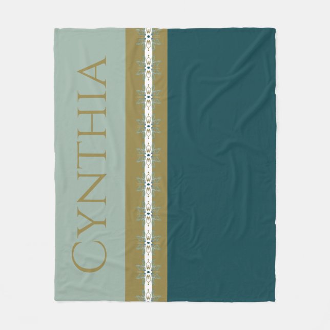 Modern Gold And Teal Fleece Blanket (Front)