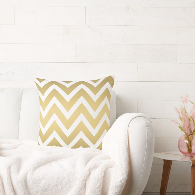 Modern Gold and White Chevron Striped Cushion (Couch)