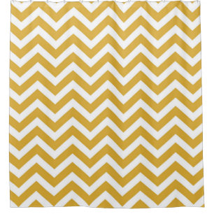 Modern Gold and White Chevron Striped Shower Curtain