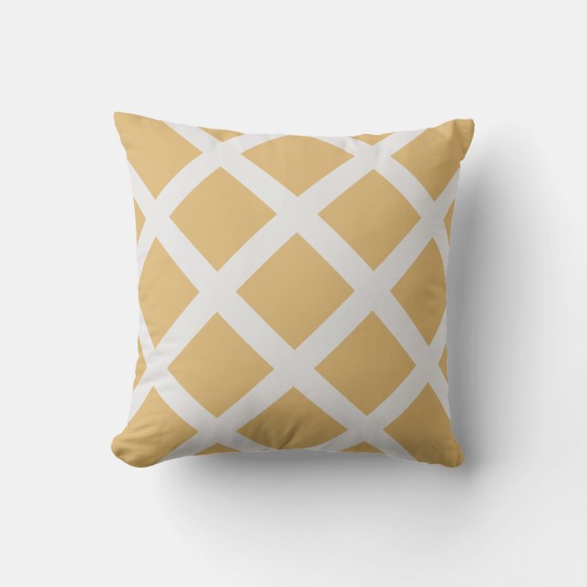 Modern Gold and White Criss Cross Stripes Cushion (Front)