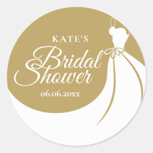 Modern Gold and White Elegant Gown Bridal Shower Classic Round Sticker