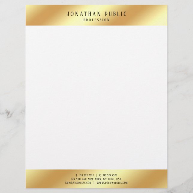 Modern Gold And White Elegant Simple Template Custom Letterhead (Front)