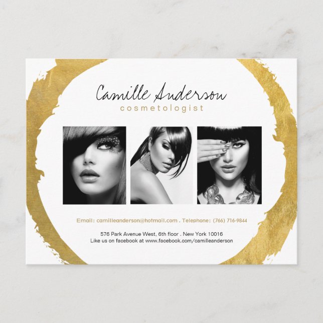 Modern Gold and White Makeup Artistry Comp Card (Front)