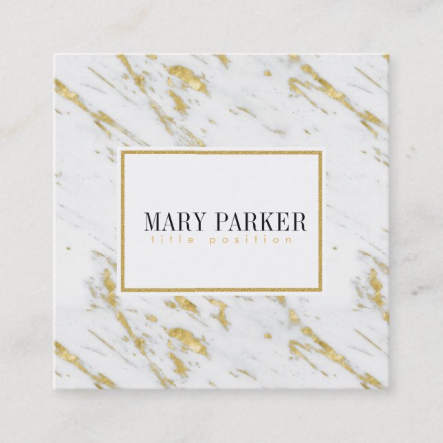 Modern Gold And White Marble Stone Square Business Card (Front)