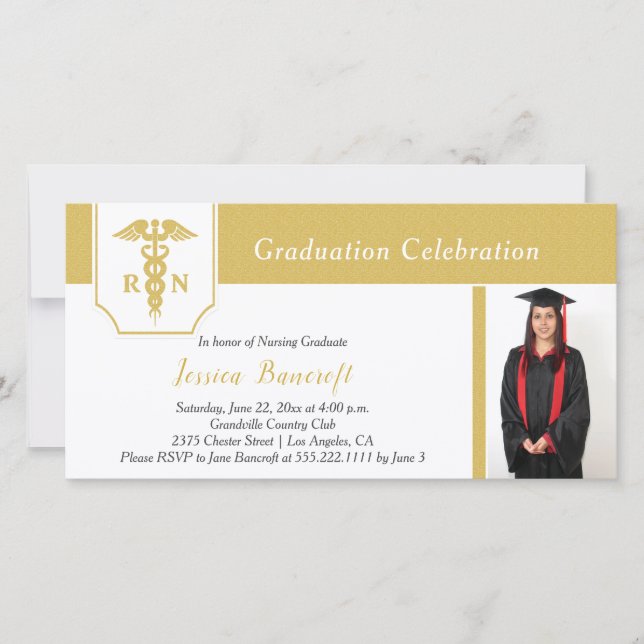 Modern Gold and White Photo Nursing Graduation Announcement (Front)