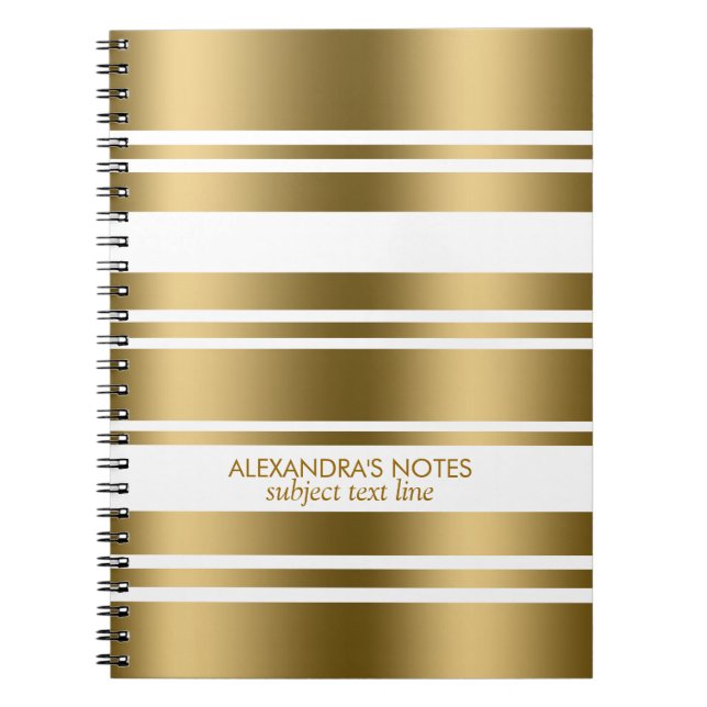 Modern Gold And White Stripes Pattern Notebook (Front)