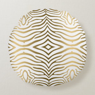 Modern Gold And White Zebra Stripes Round Cushion